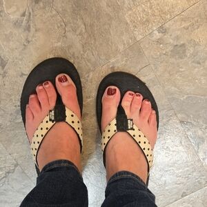 Muk Luks Black and Cream Polka Dot Sandals